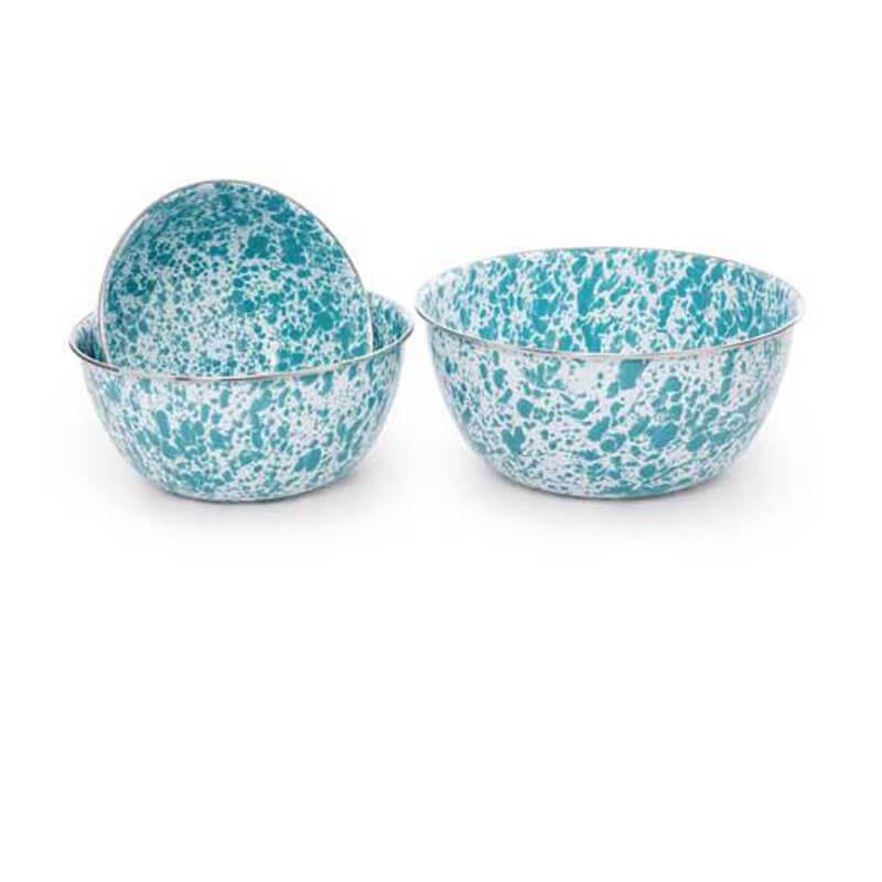 Vintage Tiny Miniature Enamel Ware Pots Set, Blue Spatter Ware